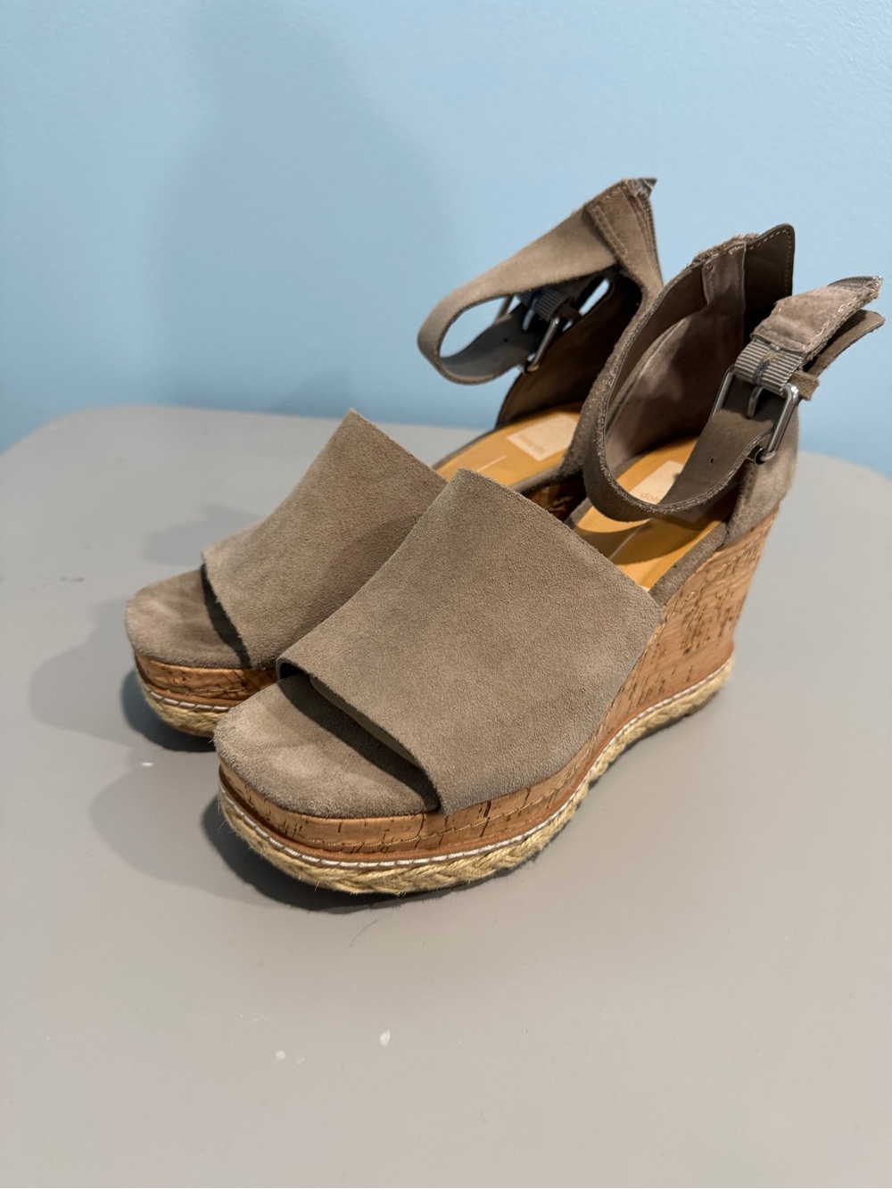 Dolce Vita Otto Taupe Suede Cork Wedge Sandals